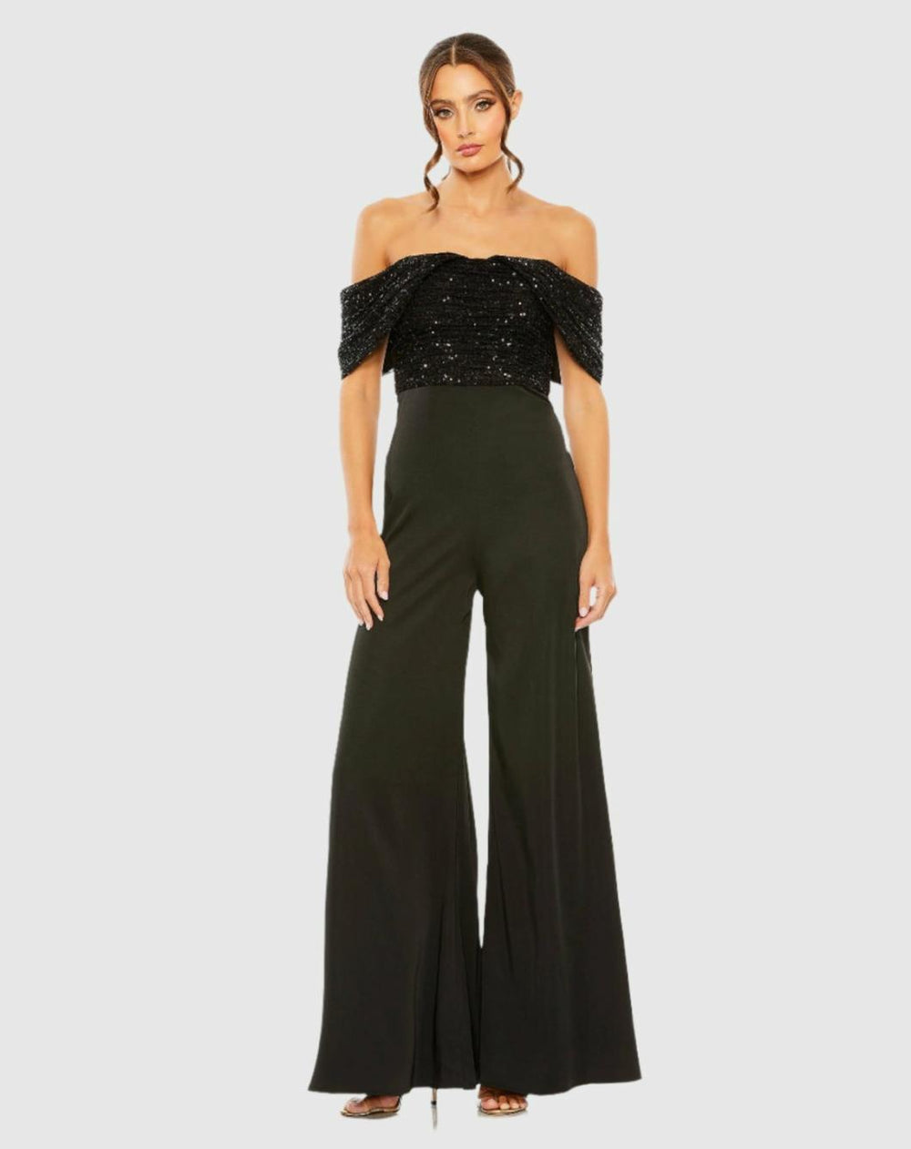 Jumpsuits & Rompers | Women Mac Duggal Sequined Off The Shoulder Jumpsuit Black