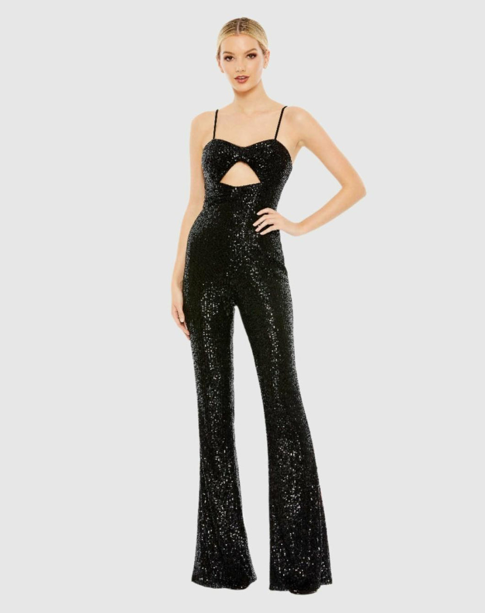Jumpsuits & Rompers | Women Mac Duggal Sequined Spaghetti Strap Cut Out Jumpsuit - FINAL SALE Black