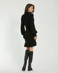Knitwear | Women Mac Duggal Long Sleeve Button Up Collared Bobble Knit Sweater Dress Black