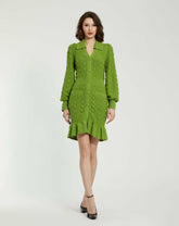 Knitwear | Women Mac Duggal Long Sleeve Button Up Collared Bobble Knit Sweater Dress Pear