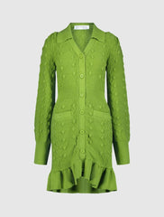 Knitwear | Women Mac Duggal Long Sleeve Button Up Collared Bobble Knit Sweater Dress Pear