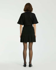 Knitwear | Women Mac Duggal Short Sleeve Gold Button Front Crochet Knit Dress With Pleated Hem - F Black