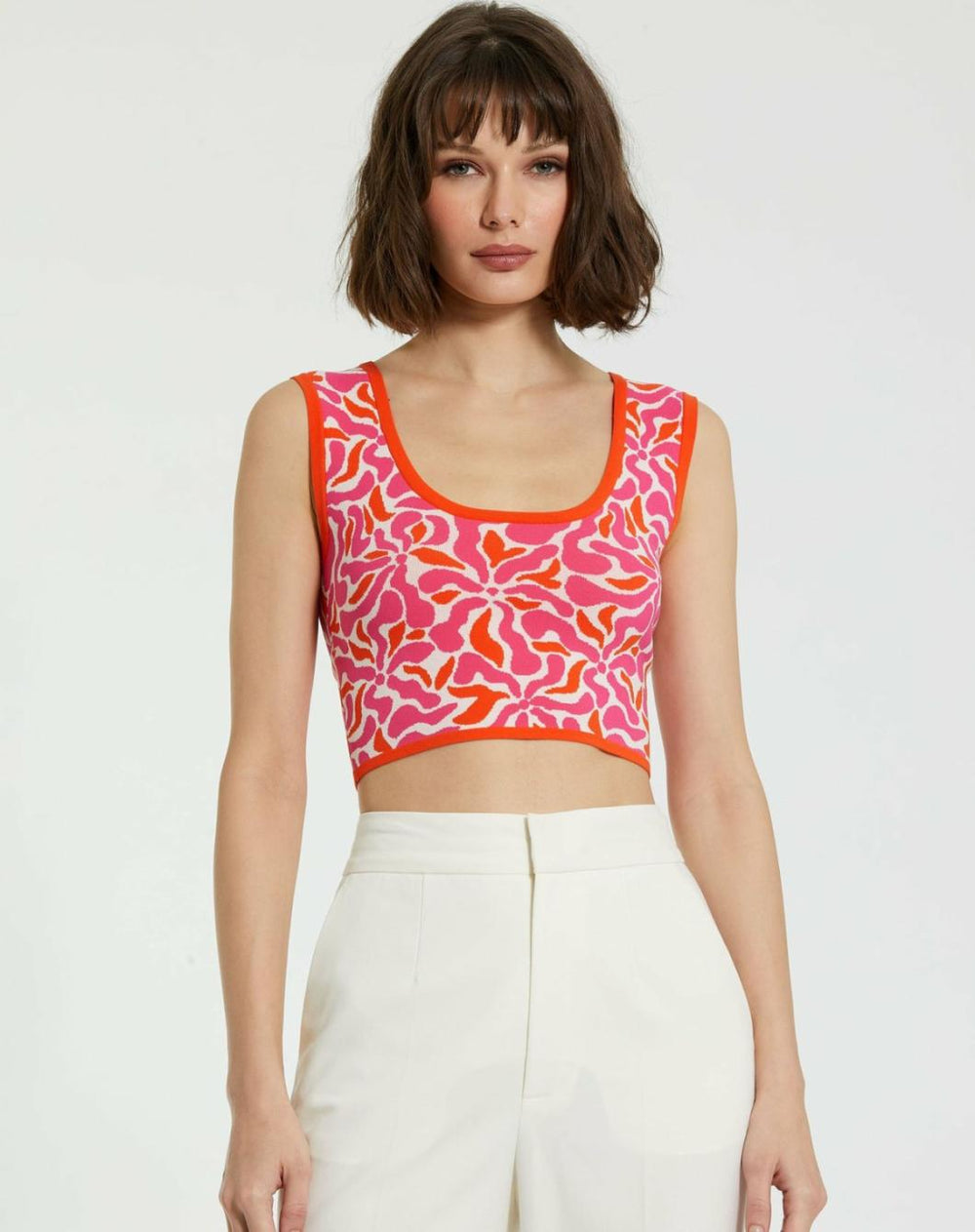 Knitwear | Women Mac Duggal Sleeveless Floral Knit Cropped Tank Top - FINAL SALE Sunset Multi