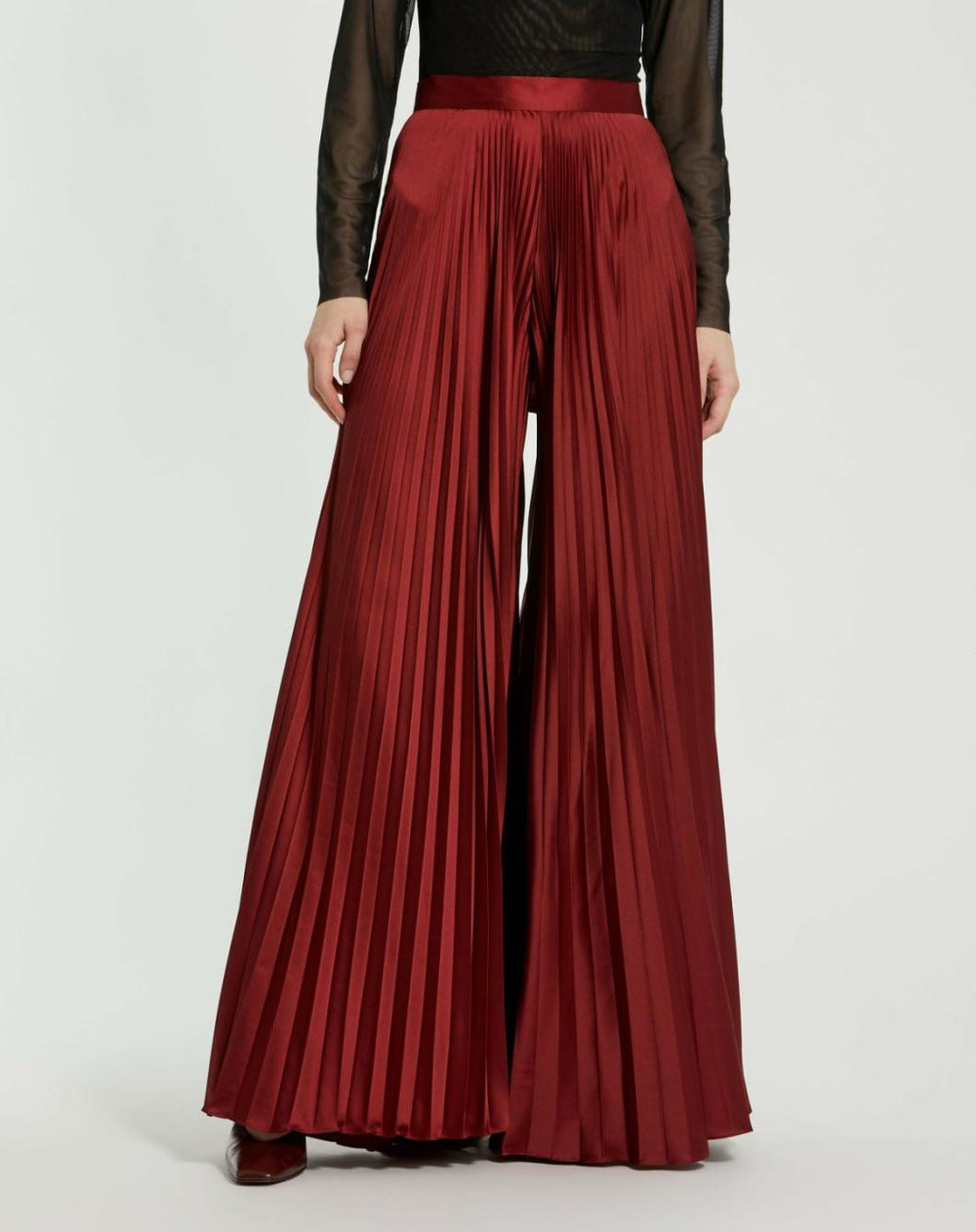 Pants | Women Mac Duggal Pleated Charmeuse Wide Leg Pants Oxblood