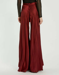 Pants | Women Mac Duggal Pleated Charmeuse Wide Leg Pants Oxblood