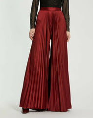Pants | Women Mac Duggal Pleated Charmeuse Wide Leg Pants Oxblood