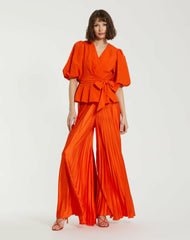 Pants | Women Mac Duggal Pleated Charmeuse Wide Leg Pants Sunset