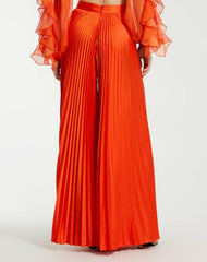 Pants | Women Mac Duggal Pleated Charmeuse Wide Leg Pants Sunset