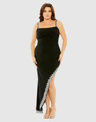 Plus Size Dresses | Women Mac Duggal Asymmetrical Embellished Hem Line Gown Black