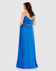 Plus Size Dresses | Women Mac Duggal Beaded Belt Faux Wrap A Line Gown (Plus) Cobalt
