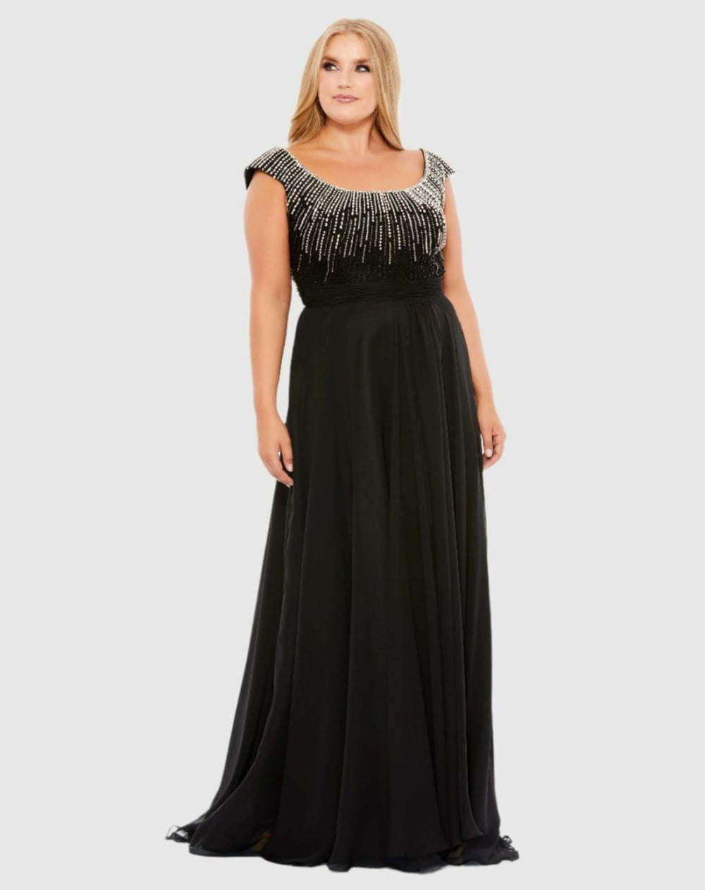 Plus Size Dresses | Women Mac Duggal Beaded Cap Sleeve A Line Gown (Plus) Black