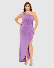 Plus Size Dresses | Women Mac Duggal Beaded One Shoulder Draped Gown (Plus) Violet
