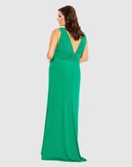 Plus Size Dresses | Women Mac Duggal Draped V Neck Sleeveless A Line Gown Jade