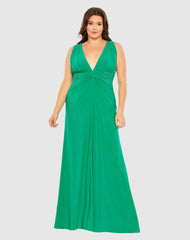 Plus Size Dresses | Women Mac Duggal Draped V Neck Sleeveless A Line Gown Jade