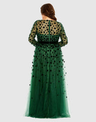 Plus Size Dresses | Women Mac Duggal Floral Applique Long Sleeve A Line Dress Emerald