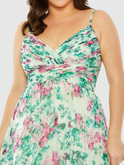 Plus Size Dresses | Women Mac Duggal Floral Printed Tiered Ruched Gown Green Multi