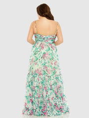 Plus Size Dresses | Women Mac Duggal Floral Printed Tiered Ruched Gown Green Multi