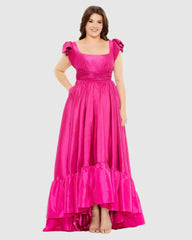 Plus Size Dresses | Women Mac Duggal Flutter Sleeve A Line High Low Ruffle Hem Gown (Plus) Magenta