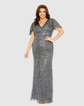 Plus Size Dresses | Women Mac Duggal Flutter Sleeve Embellished Dress Pewter