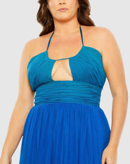 Plus Size Dresses | Women Mac Duggal Halter Ruched Ombre Gown (Plus) Ocean Ombre