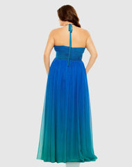 Plus Size Dresses | Women Mac Duggal Halter Ruched Ombre Gown (Plus) Ocean Ombre