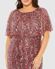 Plus Size Dresses | Women Mac Duggal High Neck Column Dress With Cape Mulberry