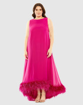 Plus Size Dresses | Women Mac Duggal High Neck Feather Hem Dress Fuchsia