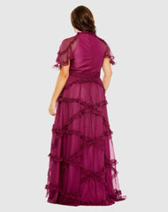Plus Size Dresses | Women Mac Duggal High Neck Ruffle Tiered Flutter Sleeve Plus Size Dress Raspberry