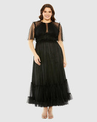 Plus Size Dresses | Women Mac Duggal High Neck Tulle Polka Dot Detail Dress Black