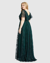 Plus Size Dresses | Women Mac Duggal Lace Flutter Sleeve A Line Gown Midnight