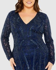 Plus Size Dresses | Women Mac Duggal Long Sleeve Embellished Dress Midnight