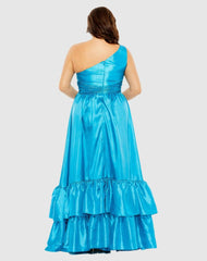 Plus Size Dresses | Women Mac Duggal One Shoulder Asymmetrical Ruffle Hem Gown Turquoise