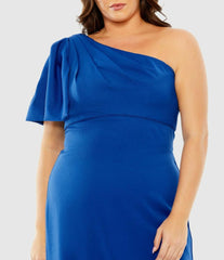 Plus Size Dresses | Women Mac Duggal One Shoulder Tea Length Crepe Dress (Plus) - FINAL SALE Cobalt