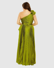 Plus Size Dresses | Women Mac Duggal Pleated One Shoulder Rosette Detail Dress Apple Green