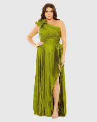 Plus Size Dresses | Women Mac Duggal Pleated One Shoulder Rosette Detail Dress Apple Green