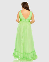 Plus Size Dresses | Women Mac Duggal Plunge Neck Sleeveless Ruffle Tiered Front Slit Gown - FINAL SALE Mojito