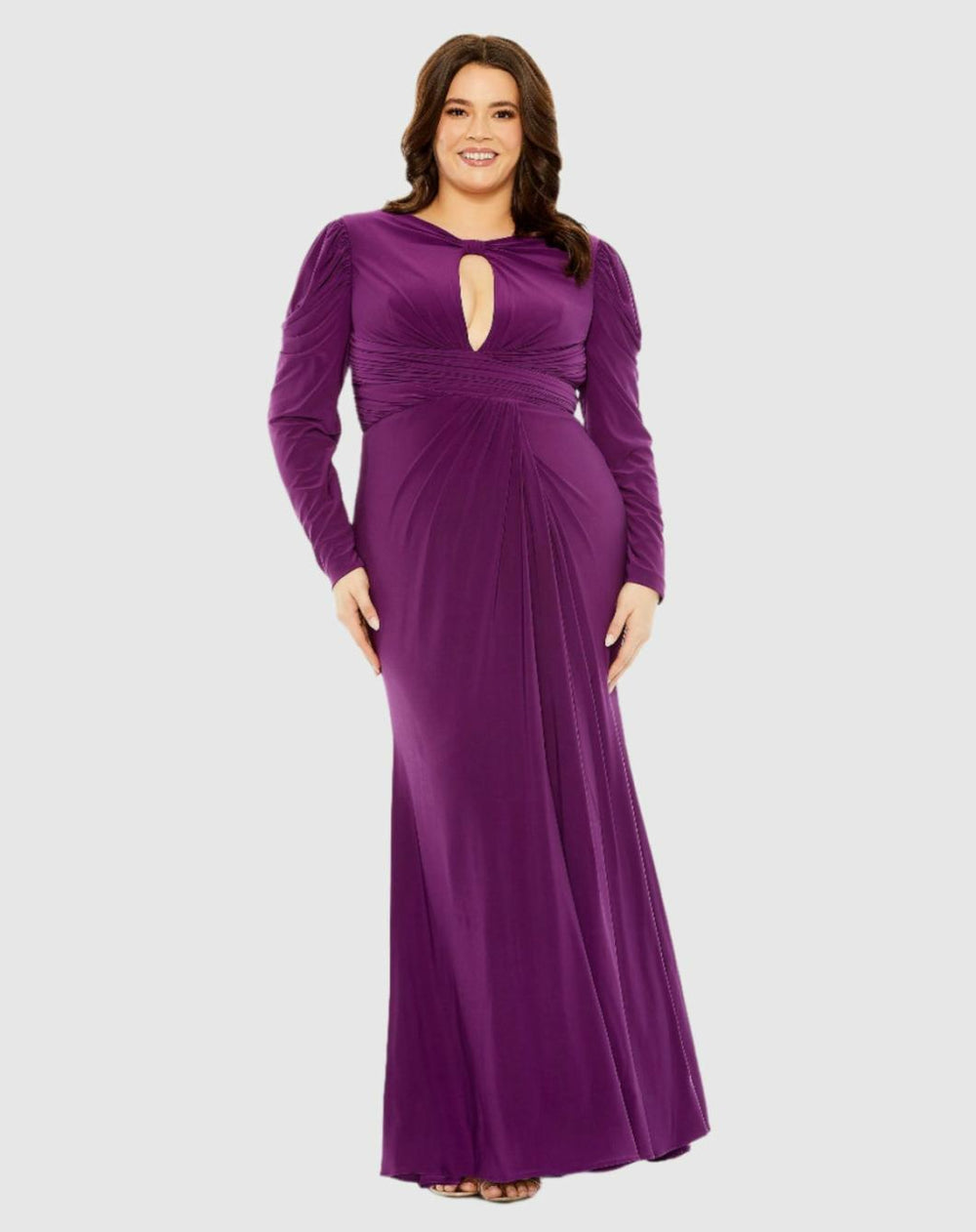 Plus Size Dresses | Women Mac Duggal Princess Long Sleeve Keyhole Neck Jersey Dress Plum