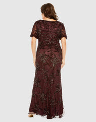 Plus Size Dresses | Women Mac Duggal Puff Short Sleeve Embellished Dress Mahogany
