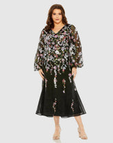 Plus Size Dresses | Women Mac Duggal Puff Sleeve Embellished A Line Dress Black Multi
