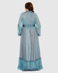 Plus Size Dresses | Women Mac Duggal Puff Sleeve W/ Embellished Cuff V Neck A Line Dress (Plus) French Blue
