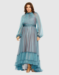 Plus Size Dresses | Women Mac Duggal Puff Sleeve W/ Embellished Cuff V Neck A Line Dress (Plus) French Blue
