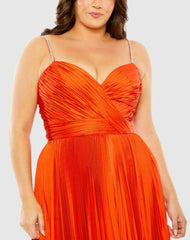 Plus Size Dresses | Women Mac Duggal Rhinestone Embellished Strap Pleated Gown Cayenne