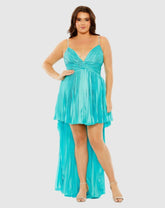 Plus Size Dresses | Women Mac Duggal Rhinestone High Low Pleated Gown Aqua