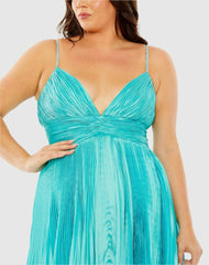 Plus Size Dresses | Women Mac Duggal Rhinestone High Low Pleated Gown Aqua