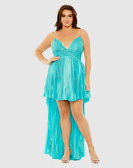 Plus Size Dresses | Women Mac Duggal Rhinestone High Low Pleated Gown Aqua