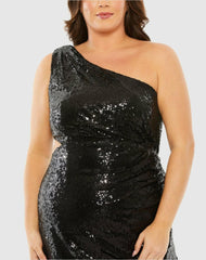 Plus Size Dresses | Women Mac Duggal Sequin One Shoulder Side Cutout Gown Black