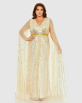 Plus Size Dresses | Women Mac Duggal Sequined V-Neck Dress With Cape Sleeves Nude