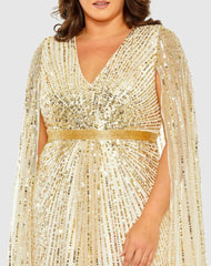 Plus Size Dresses | Women Mac Duggal Sequined V-Neck Dress With Cape Sleeves Nude