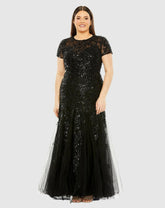 Plus Size Dresses | Women Mac Duggal Short Sleeve Heavy Applique Dress Black