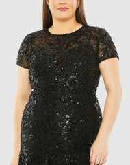 Plus Size Dresses | Women Mac Duggal Short Sleeve Heavy Applique Dress Black